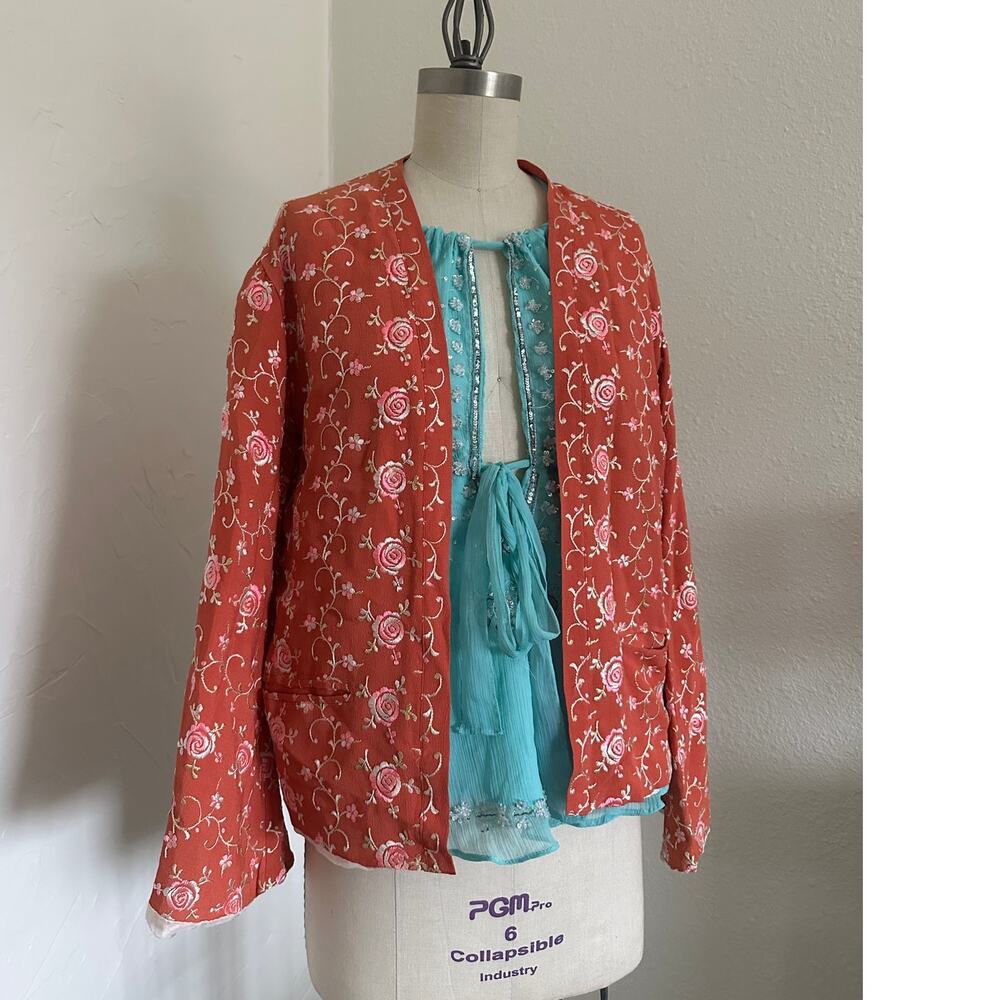Women’s Sm Embroidered Floral Cardigan Top Sheer Layered Romantic Boho Vintage
